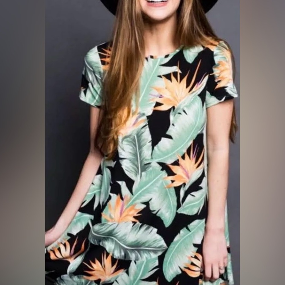 Show Me Your Mumu Palm Birds Of Paradise Print Mini Dress Sz Large Tropical EUC!